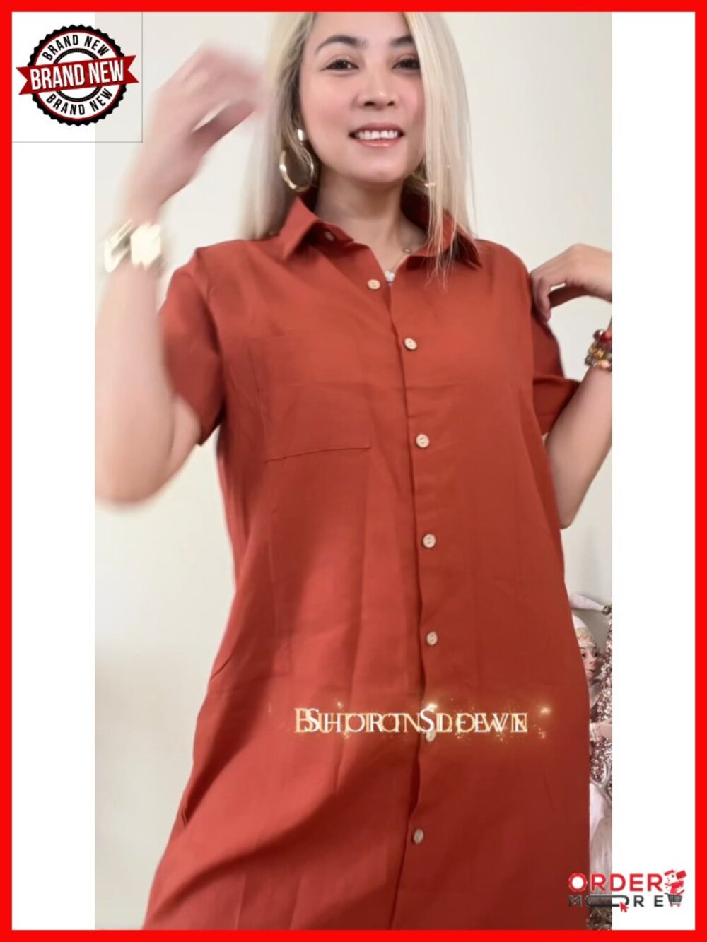 Short Sleeve Button Down Shirt Dress with Pockets, Lightweight Rayon Blend - Picture 5 of 6